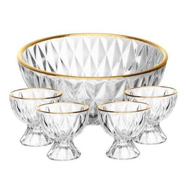 Imagem de Conjunto 5 Peças Bowl e 4 Taças de Sobremesa Diamond com Fio - Lyor
