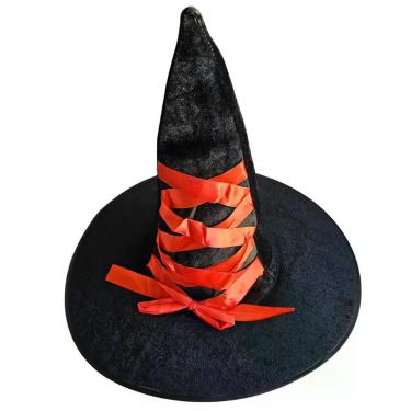 Imagem de Chapéu Bruxa preto com fitas festa das Halloween - generico, Vermelho