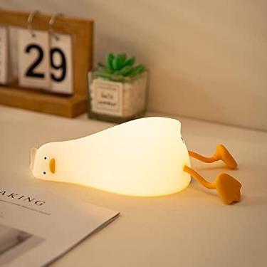 Imagem de Luz noturna MUID Benson em formato de pato deitado, luminária LED em formato de pato, pato fofo que acende, luz noturna de silicone regulável para berçário, lâmpada de cabeceira recarregável sensível