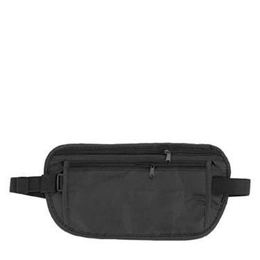 Imagem de Pochete doleira Porta dinheiro Preto-cinto elástico | Pochete preta de poliéster para guardar dinheiro, cartões e documentos junto ao corpo