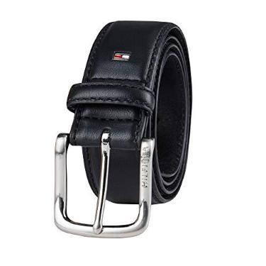 Imagem de Tommy Hilfiger Cinto jeans masculino casual diário com fivela clássica, Logotipo preto, 30