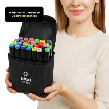 Imagem de Kit Canetinhas Hidrográficas Marcadora 48 Cores Kit Estojo Bobbiegoods