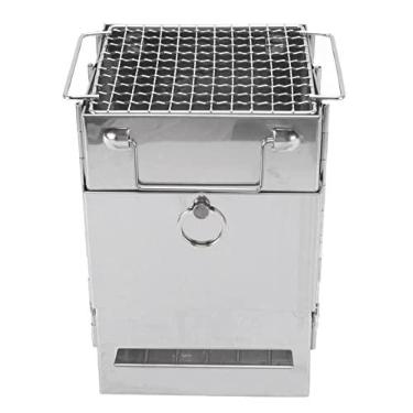 Imagem de Fogão a Lenha Cam Grelha de Churrasco Integrada Em Aço Inoxidável Dobrável para Grelha de Piquenique Ao Ar Livre Quente Pode Aceitar Diferentes Folhas e Galhos que você Fogão a
