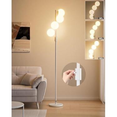 Imagem de FAITHSAIL Luminária de chão de 4 globos de meados do século, luminária de pé moderna regulável com abajur de policarbonato e 4 peças de lâmpadas LED brancas quentes, lâmpada branca de árvore alta para