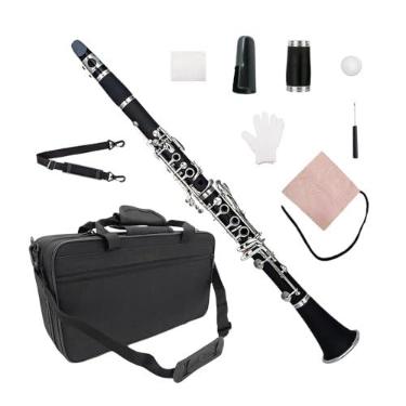 Imagem de YoungMonic Corpo profissional de clarinete preto banhado a níquel e chave Bb banhado a caixa 17 teclas dois barris novo (clarinete preto)