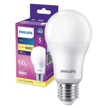 Imagem de Kit 4 Lampada Led Bulbo Philips 16w Branco Quente 3000K E27, 100V - 24