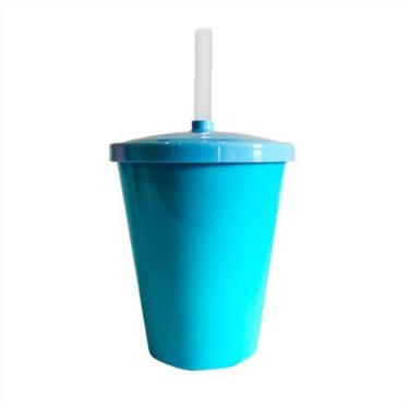 Imagem de Kit 30 Copo Acrílico Twister Colorido 300ml Lembrancinha De Festa Com Tampa e Canudo (Azul Bebê)