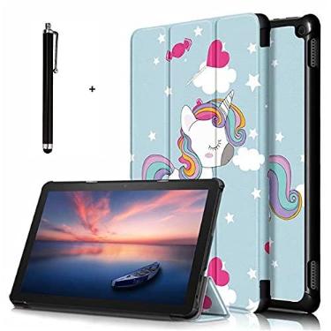 Imagem de Capa dobrável com suporte para tablet Amazon Fire HD 10/Fire HD 10 Plus de 10,1 polegadas (11ª geração, versão 2021) - capa fina à prova d'água com função de despertar/hibernação automática, caneta capacitiva com tela sensível ao toque, unicórnio