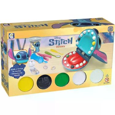 Imagem de Kit de Massinhas de Modelar Stitch Dentista com Cabeça do Personagem e 5 Potes para Brincar de Consultório Cotiplás