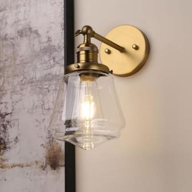 Imagem de Phansthy Luminária De Parede Industrial, Ajustável 180 Graus Para Banheiro, Com Cúpula Vidro, Iluminação Decorativa Cozinha, Sala Estar E Corredor (Antigo)