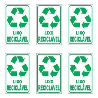 Imagem de 6 Adesivos Lixo Reciclável P/ Lixeiras - 20x12cm - Coleta - Royal Prin