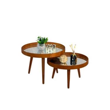 Imagem de Mesa de Centro Redonda Espelhada com Pé Palito, Design Moderno e Sofisticado para Sala de Estar, Conjunto Decorativo Versátil (Madeirado Com Tampos Espelhados)