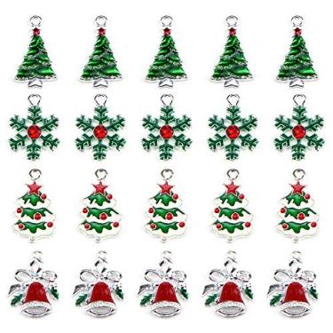 Imagem de Pingente de esmalte de sino de floco de neve com pingente de árvore de natal coleções temáticas joias faça-você-mesmo acessórios de artesanato para colar pulseira brinco (20 peças sortidas)
