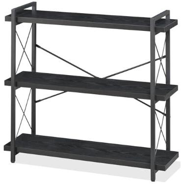 Imagem de HCHQHS Estante de livros, estante industrial de 3 andares, prateleira preta aberta, estante horizontal independente com moldura de metal