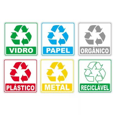Imagem de Kit Adesivo Lixo Reciclavel 15cm 15cm Cor Colorido