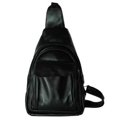 Imagem de Bolsa casual masculina para o dia a dia trabalho com 4 divisorias transversal de costas 100% couro legitimo (Preta)