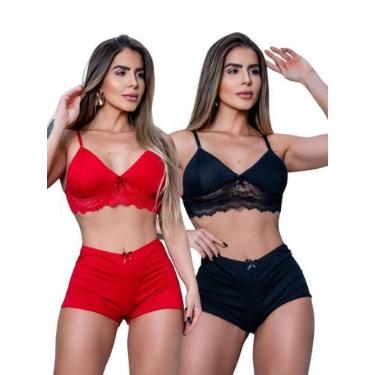 Imagem de Kit Até 2 Short Dolls Lara Liso Peças em Tecido Romantic, com Renda De