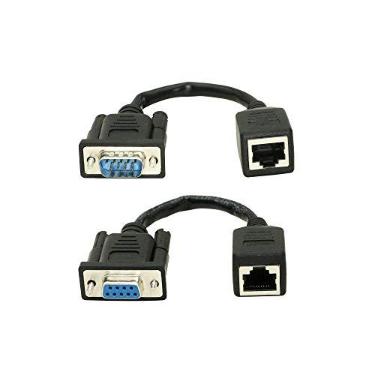 Imagem de XMSJSIY Extensor DB9 RS232 para RJ45, porta serial DB9 de 9 pinos fêmea e macho para RJ45 CAT5 CAT6 Ethernet LAN cabo adaptador extend - 2 peças (2 cabos)