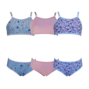 Imagem de Kit 3 Conjunto Calcinha e Sutiã Infantil Algodão Tamanho:MCor:Variados