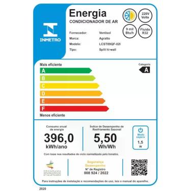 Imagem de Ar Condicionado Split Agratto 9000BTUS Inverter Quente/Frio 220V, 9.00