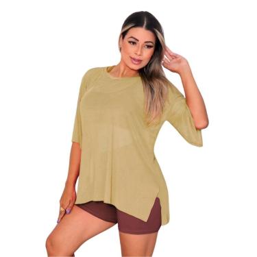 Imagem de Blusa Tule Feminina Fitness Academia Manga Curta Bege - Rcv Store, Beg