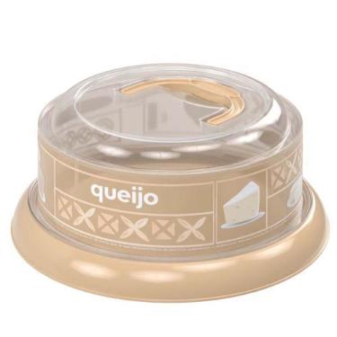 Imagem de Queijeira com alça e rosca decorada bege Plasutil ref.3394