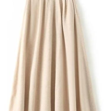 Imagem de Saia Midi Feminina Saia Plissada Elegante Elástica Saia De Cintura Alta Engrossada Saia De Malha Sretchy Confortável Saia Longa Em Linha A, Beige, 3XL