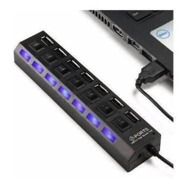 Imagem de Hub USB 2.0 7 Portas Com Led Indicador E Botão Liga/Desliga - MKB