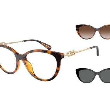 Imagem de Emporio Armani Armação de óculos femininos Ea4213u com ajuste universal com dois clipes de sol intercambiáveis olho de gato, Havana brilhante/transparente, 53 mm