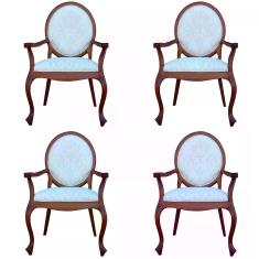 Kit 04 Poltronas Decorativas Sala de Estar Base Madeira Maciça Adrie S