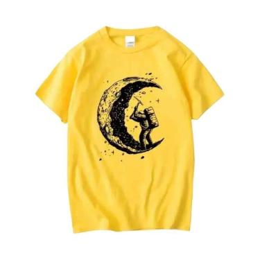Imagem de Camiseta Masculina Casual De Verão Com Estampa De Lua, Mistura De Algo