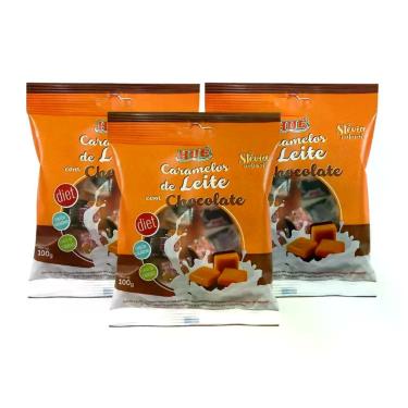 Imagem de Kit Bala Caramelo Leite Com Chocolate Diet - Hué 3 Unidades 100g