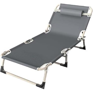 Imagem de Espreguiçadeira Dobrável Portátil Reforçada em Aço Cama Dobrável Confortável Até 150kg Camping Praia Casa