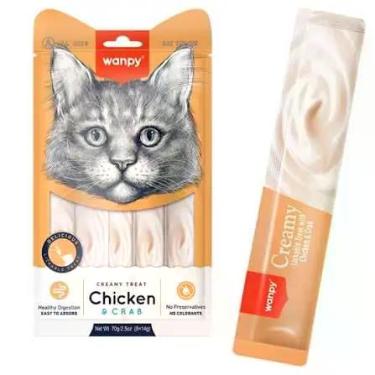 Imagem de Petisco Cremoso Wanpy Para Gatos Chicken e Crab 14g com 25und.
