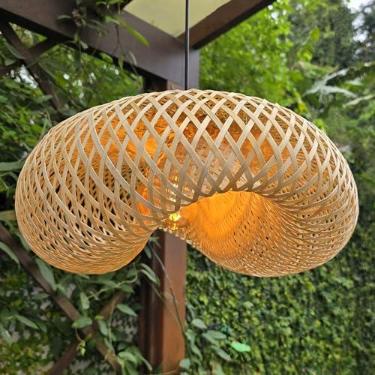 Imagem de Pendente Lustre de Bambu Honolulu 60cm Fiação Preta ou Madeira c/Lâmpada Filamento TrendDecor (Laranja, Fiação madeira)