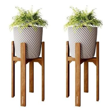Imagem de Kit 2 Suportes Tripé para Vasos 55cm Madeira