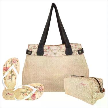 Imagem de Kit Feminino Tropical Floral com Bolsa, Necessaire e Chinelo, Magicc K