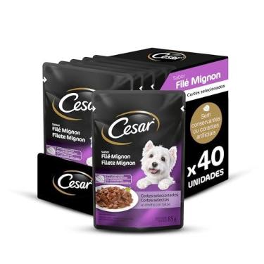 Imagem de Pack Ração Úmida Cesar Sachê Cortes Selecionados Filé Mignon Para Cães Adultos 85 g - 40 unidades