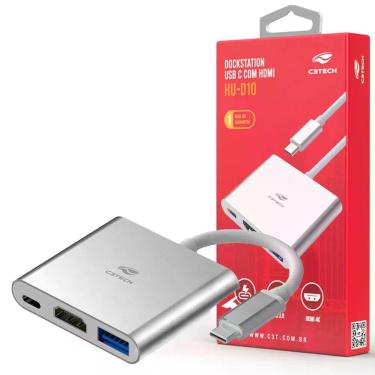 Imagem de Adaptador Hub USB-C 3 em 1 HU-D10SI com HDMI 4K USB 3.0 e PD 65W Inox C3tech