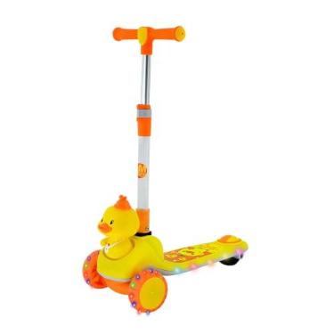 Imagem de DM Toys Patinete Infantil Ajustável Lean-to-Steer 3 Rodas com Led e Som até 60kg Patinho Feliz Amarelo