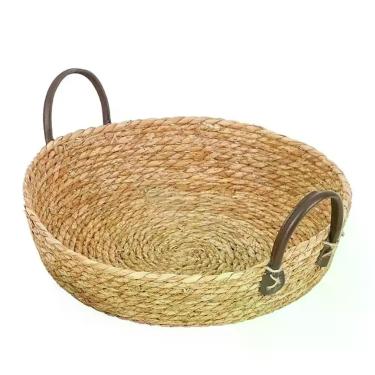 Imagem de Fruteira Centro Mesa Decorativa Rústica Palha Com Alça 35x8cm Natural 