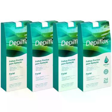 Imagem de Kit 4 Folhas Prontas Depilação Facial Aloe Vera Depilflax Cera Fria Bu