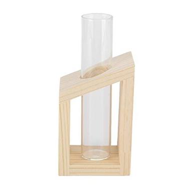Imagem de Vaso de tubo retrô, vaso de vidro simples com suporte de madeira para casa, decoração de mesa (tubo hidropônico único)