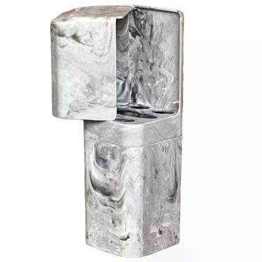 Imagem de Porta Escovas e Creme Dental Mármore Carrara para Organização com Encaixe Adesivo Branco OEM
