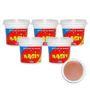 Imagem de Kit 5 Potes Massa Massinha de Modelar Infantil 150g Escolar - MAGIX KI
