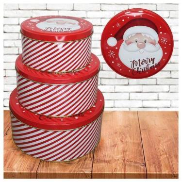 Imagem de Conjunto De Latas Natalinas Papai Noel Feliz Natal Para Doces - Gici C