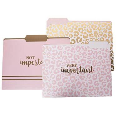 Imagem de Graphique Pastas de arquivo "muito importantes" de designer | Conjunto de 9 (3 desenhos) | Organizadores tamanho carta | Material de escritório decorativo | Cartolina revestida durável | Letras