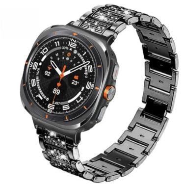 Imagem de SPINYE Pulseiras de relógio compatíveis com Samsung Galaxy Watch 7 Ultra (47 mm), pulseira de metal brilhante de strass brilhante de 20 mm com capa protetora de substituição para mulheres e homens (47