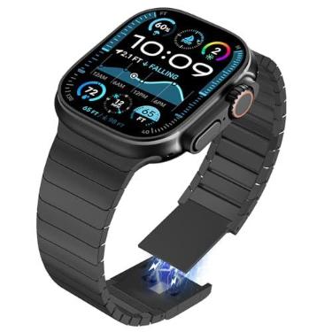 Imagem de WINGLE Pulseira masculina de metal para Apple Watch Ultra 3/2/1, séries 9, 8, 7, 6, 5, 4, 3, 2, 1, magnética, clássica, casual, executiva, preta