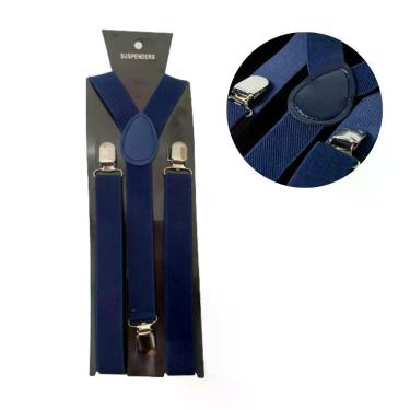 Imagem de Suspensório Adulto Liso Ajustável em Poliéster e Metal Azul Escuro Extra Festas